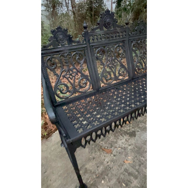 Late 19th Century Gothic Iron Garden Bench, Restored For Sale - Image 4 of 12