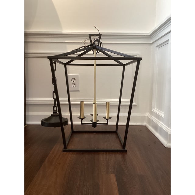 Late 20th Century Modern Black Metal With Brushed Brass Detail Lantern Pendant Light For Sale In Atlanta - Image 6 of 7