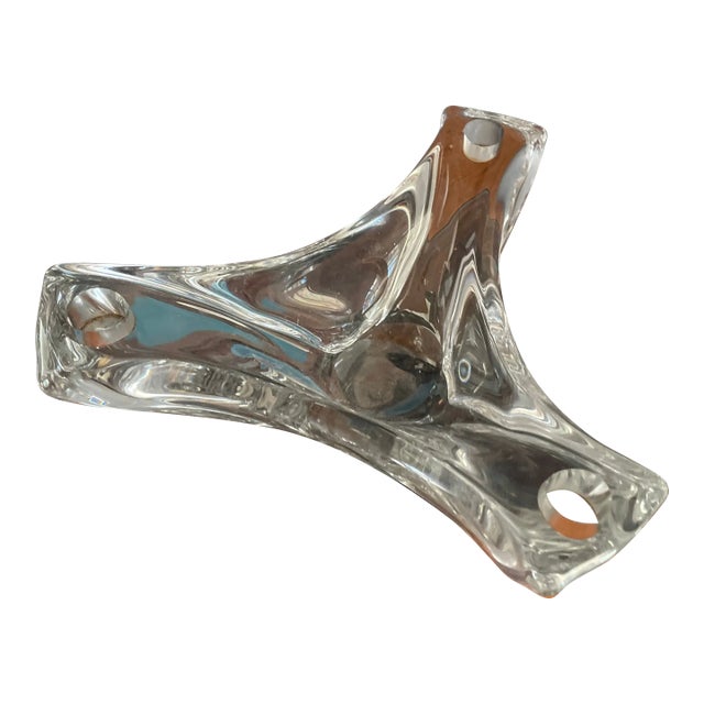 1940s Daum France Crystal Freeform 3 Candle Holder Float Bowl Piece, Artist Signed For Sale