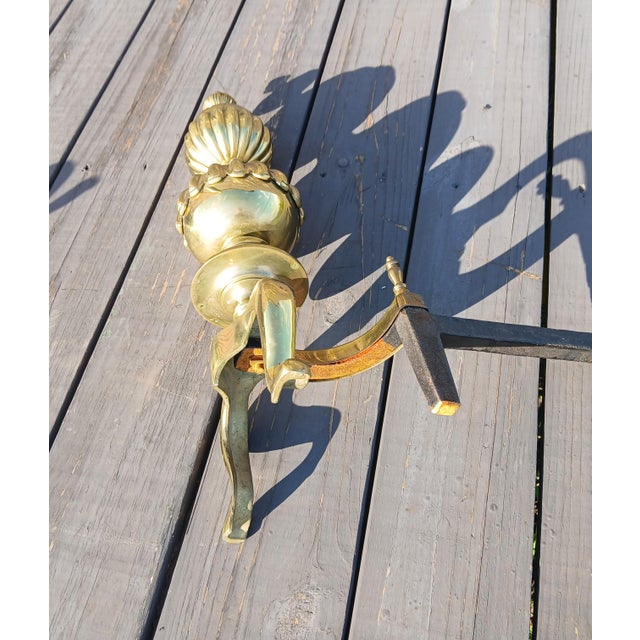 Vintage Ornate Cast Brass Fireplace Andirons 1950s For Sale - Image 11 of 18