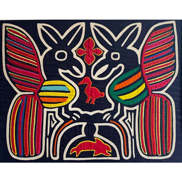 Beautiful 1970s framed textile art by Kuna Yala Indians of Panama. Please see condition details noted. Most items found at...
