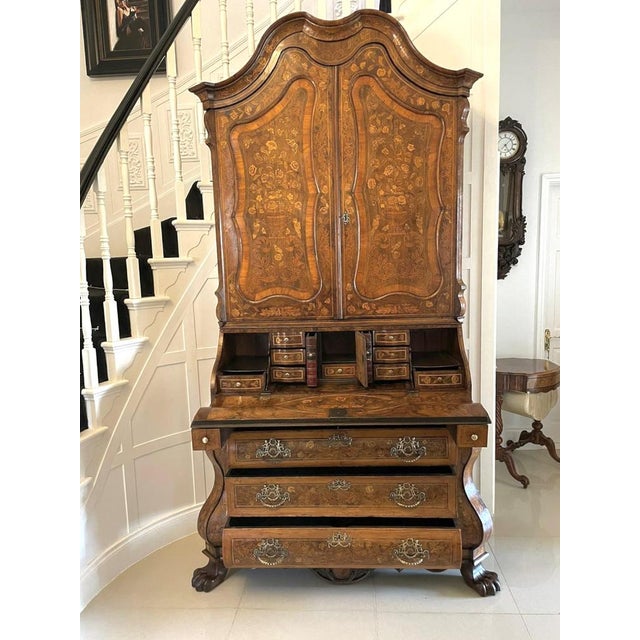 Outstanding quality 18th century antique dutch marquetry inlaid burr walnut bureau bookcase having an outstanding quality...