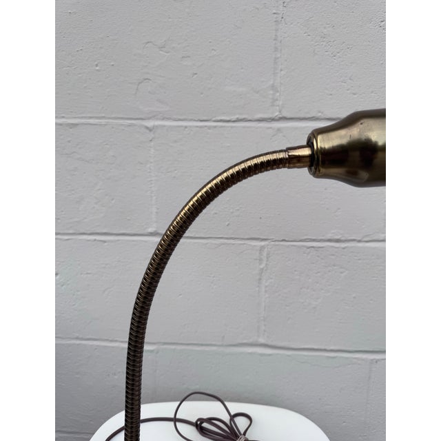 Vintage 1960s Brass Gooseneck Desk Lamp Milk Glass Dome Shade Mid-Century Modern Task Light For Sale - Image 4 of 12