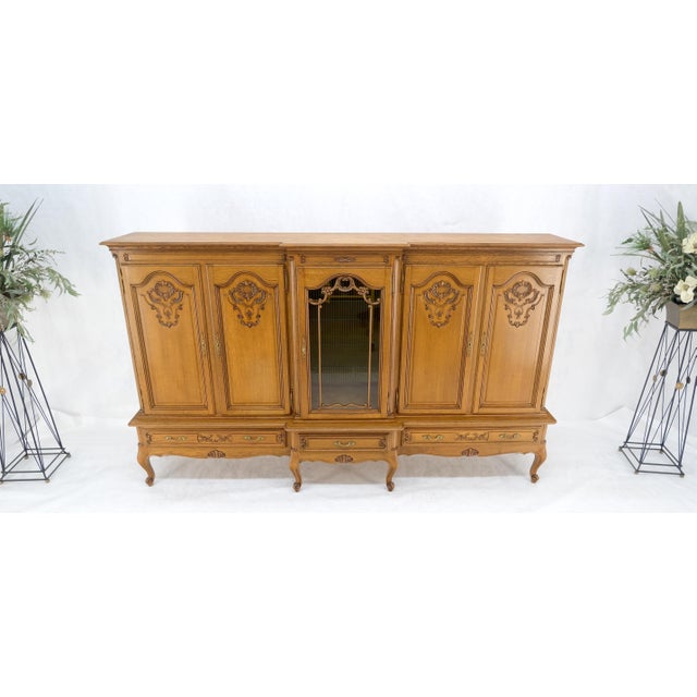 Carved Oak Oversize 5 Doors Long Credenza Cabinet Sideboard w/ Shelves Drawer For Sale - Image 11 of 17
