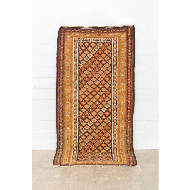 Early 20th Century Vintage Persian Veramin Kilim Orange Area Rug 4'9'' X 9'8'' For Sale - Image 4 of 11