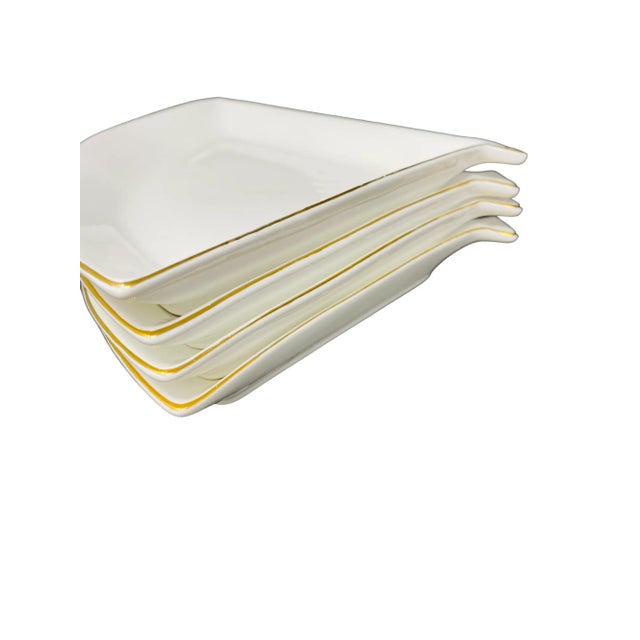 White Vintage Uchiwa Fan Shaped Porcelain Plates With Gold Edge a Set of 4 For Sale - Image 8 of 12