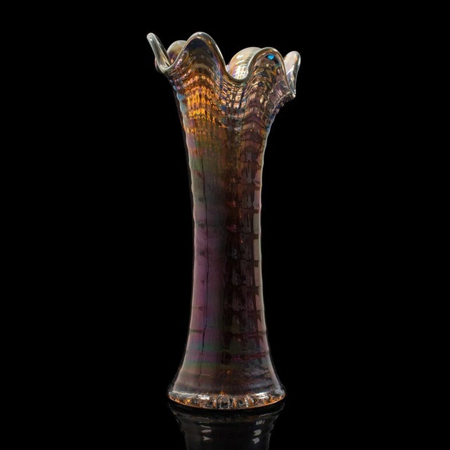 Mid Century Decorative Carnival Glass Vase For Sale - Image 12 of 13