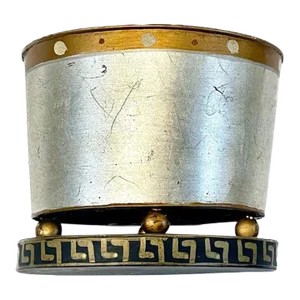 Vintage Painted Silver & Gold Greek Key Cachepot