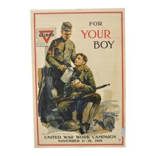 Original Vintage 1918 Wwi Ymca Poster 'For Your Boy' by Arthur Williams Brown For Sale