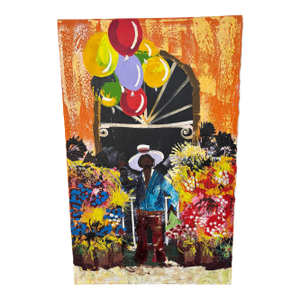 1960s Paul Blaine Henrie “The Balloon Vendor” Large Mid-Century Oil Painting, 30x48