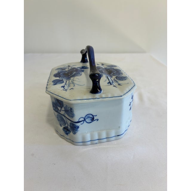 Blue Vintage Blue and White Floral Ceramic Box With Handle For Sale - Image 8 of 10