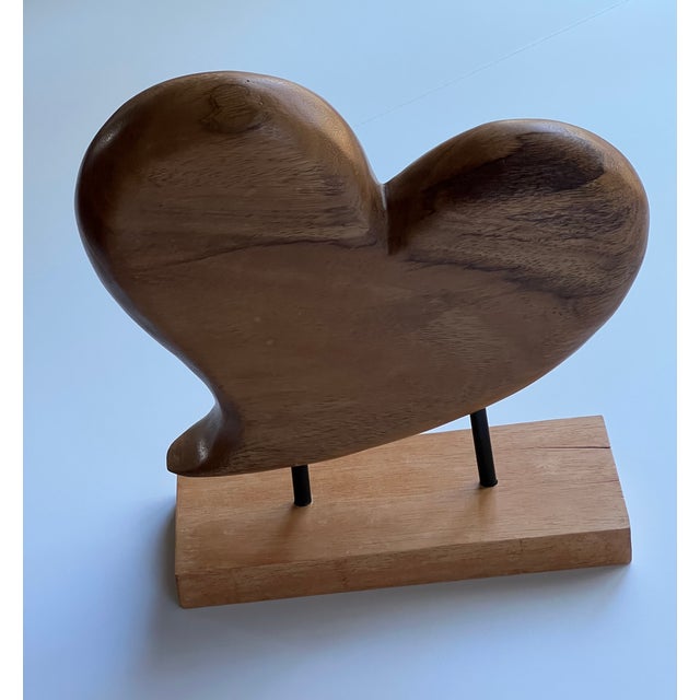 Carved Wood Heart Sculpture on a Wood Stand For Sale - Image 4 of 7