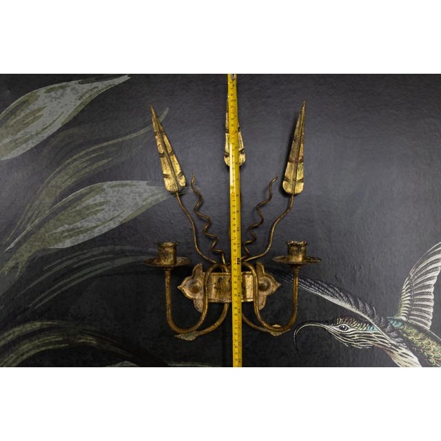 Spanish Gilt Iron Medieval Revival Style Two-Arm Candle Wall Sconce, ca. 1950s For Sale - Image 14 of 18