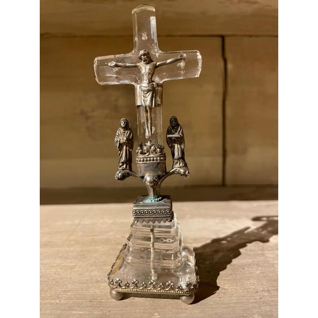 18th Century Italian Baroque Silver and Rock Crystal Crucifix For Sale - Image 4 of 12