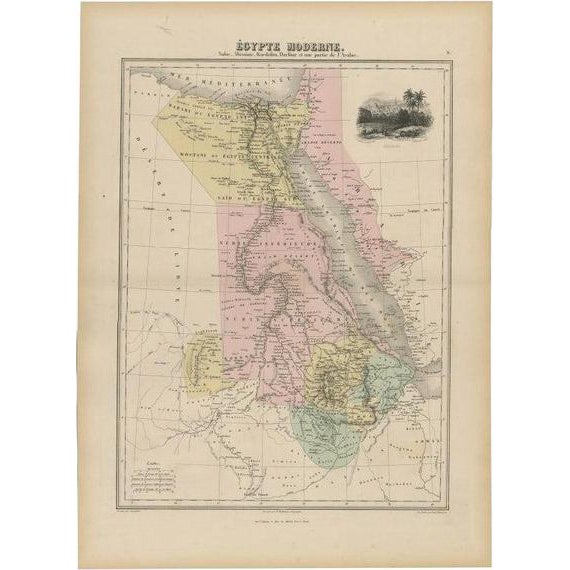 Antique Map of the Nile, Egypt, Nubia and Abyssinia with Inset of Jerusalem, 1880 For Sale