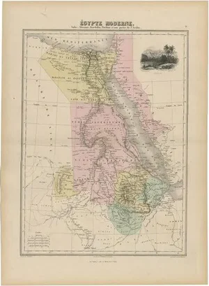 Antique Map of the Nile, Egypt, Nubia and Abyssinia with Inset of Jerusalem, 1880
