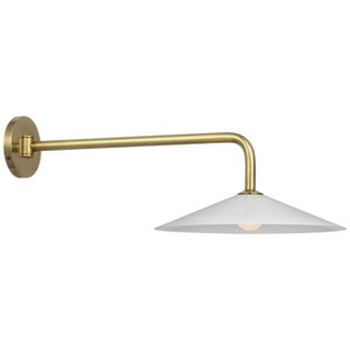 Amber Lewis for Visual Comfort Signature Ponce 9" Articulating Sconce in Hand-Rubbed Antique Brass with Milk White Glass Shade For Sale