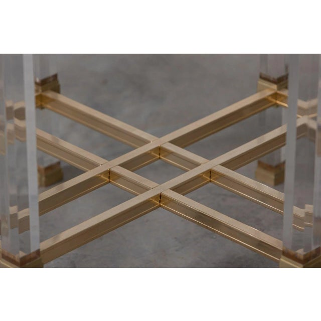 Pierre Vandel French Hollywood Regency Acrylic Glass, Brass & Glass Dining Table by Pierre Vandel, 1970s For Sale - Image 4 of 11