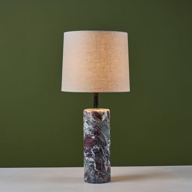 Walter von Nessen marble lamp c.1960s, USA. The table lamp features a cylindrical marble base, chrome stem, with double...