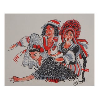 Mathurin Meheut, Three Breton Women, 1932, Signed Wood Engraving For Sale