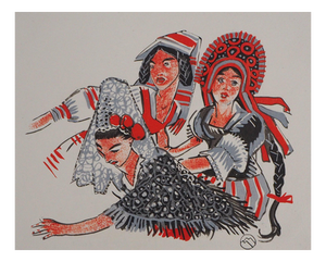 Mathurin Meheut, Three Breton Women, 1932, Signed Wood Engraving