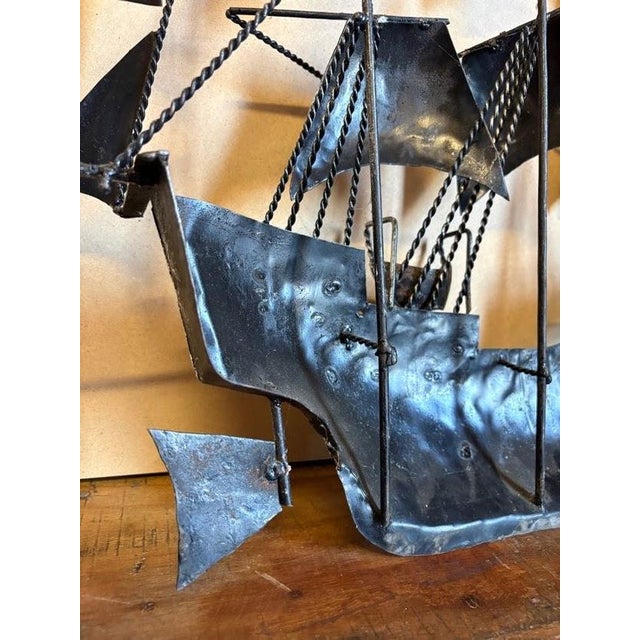 Vintage Brutalist Welded Metal Sailing Ship Wall Sculpture Mid Century For Sale - Image 15 of 17