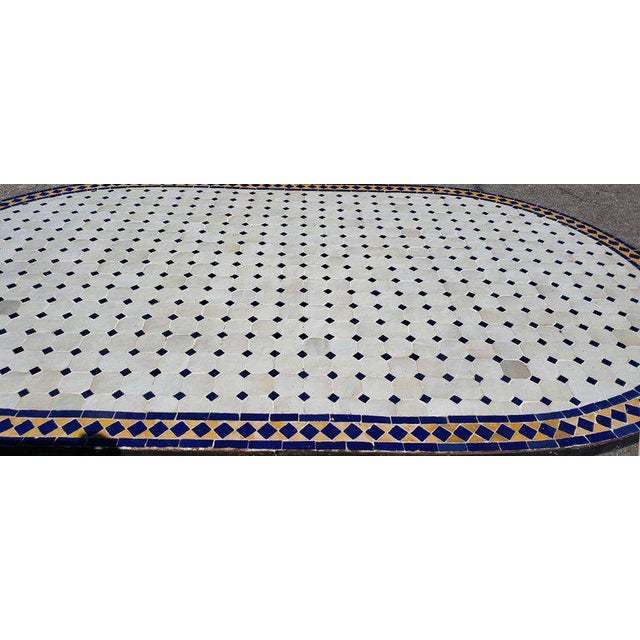 Moroccan Oval Simple White Mosaic Dining Table For Sale - Image 4 of 8