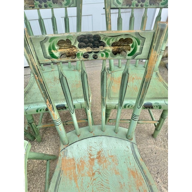 Wood Set of 9 Antique Pennsylvania Thumb Back Chairs in Original Paint For Sale - Image 7 of 9