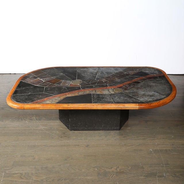 Mid-Century Tessellated Slate & Bronze Inlay Cocktail Table by v Ramburrem For Sale - Image 17 of 18