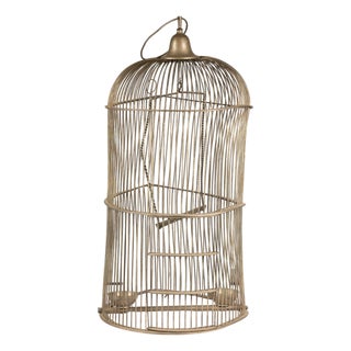 Antique Indian Brass Bird Cage with Domed Top and Original Perches For Sale