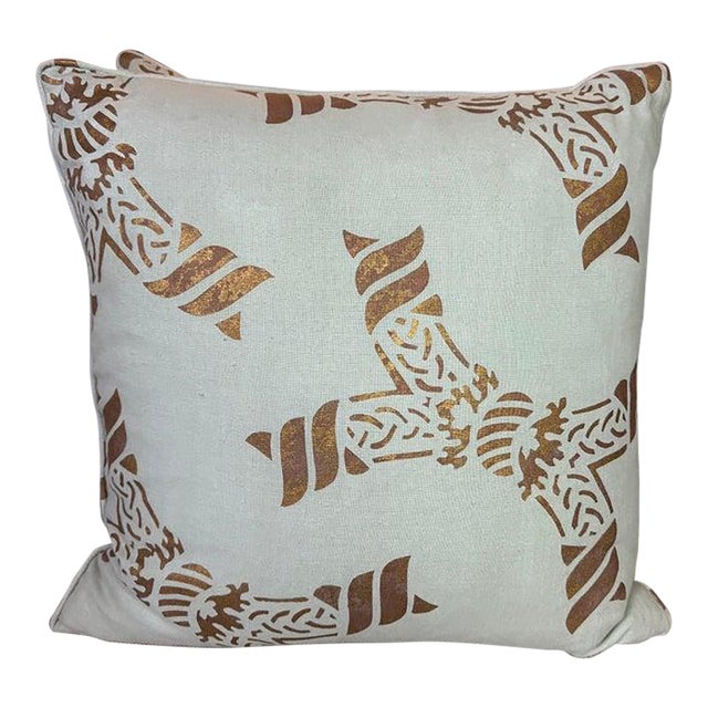 Pair of Nomi Linen Stenciled Pillows For Sale
