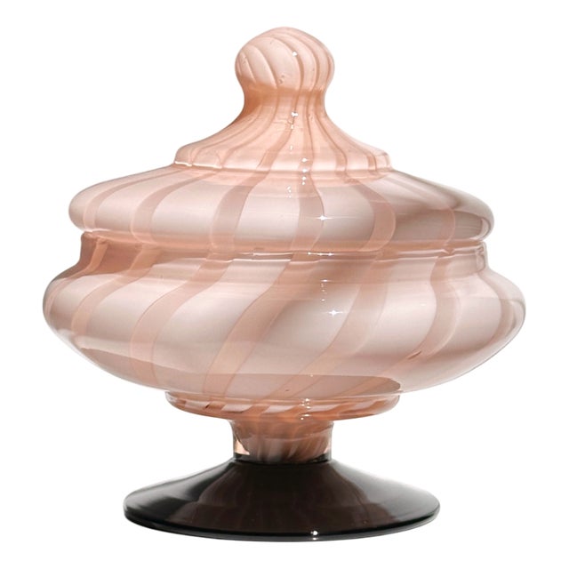 Mid-Century Modern Murano Opalina Swirl Bonbonniere, 1950s For Sale