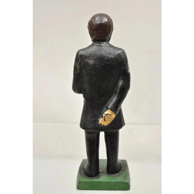 Metal Antique Victorian Cast Iron Honest Abe Abraham Lincoln Figural Painted Door Stop For Sale - Image 7 of 10