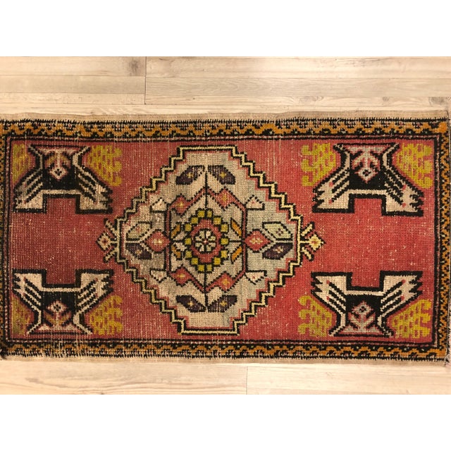 1960s 1960s Vintage Miniature Turkish Floral Rug - 1′9″ × 3′3″ For Sale - Image 5 of 6