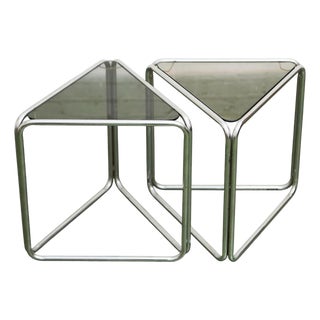 Mid 20th Century Pair of Chrome Triangle Side Tables For Sale
