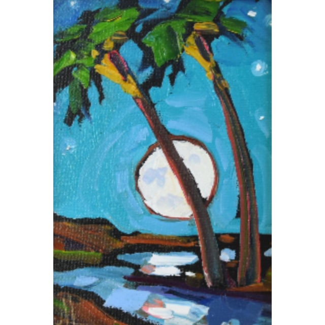 Impressionist William Hawkins Palm Trees & Moon Landscape Painting Including the Antiqued Gold Wood Frame For Sale - Image 3 of 5
