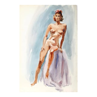 1960s "Standing Nude P3.9" Watercolor Painting by Eve Nethercott For Sale