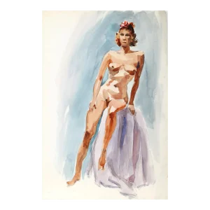 1960s "Standing Nude P3.9" Watercolor Painting by Eve Nethercott