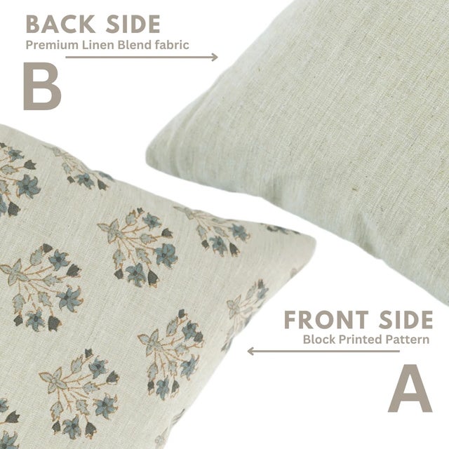 Fabdivine Linen Blend Pillow Cover Block Print- Diwali Flower-12x20 For Sale - Image 4 of 5