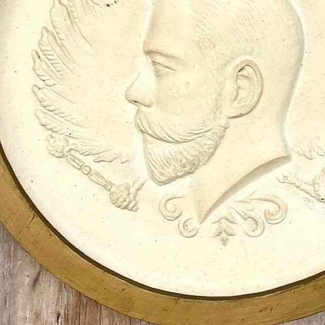 Sculpture Materials Vintage Boho Plaster Profile Medallion For Sale - Image 7 of 14