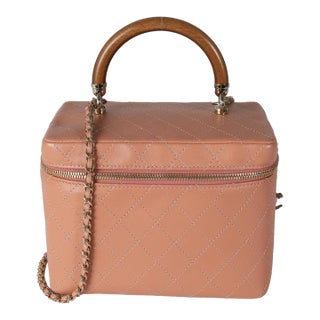 Pink Quilted Lambskin Knock On Wood Vanity Case For Sale