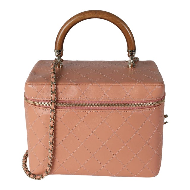 Pink Quilted Lambskin Knock On Wood Vanity Case For Sale