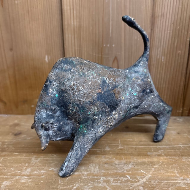 Vintage, Mid-Century Modern Cast Iron Bull Sculpture Designed by Japanese Artist Miyazawa Kanae For Sale - Image 4 of 8