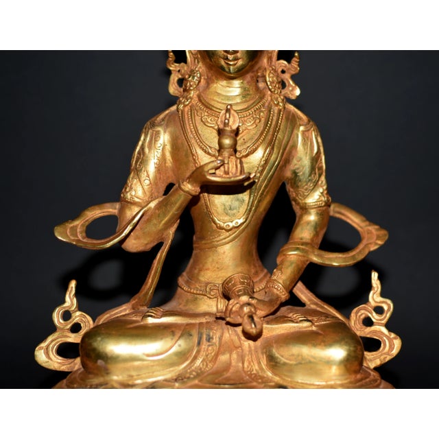 Gilt Bronze Vajrasatwa Tibetan Buddha Statue For Sale - Image 4 of 13