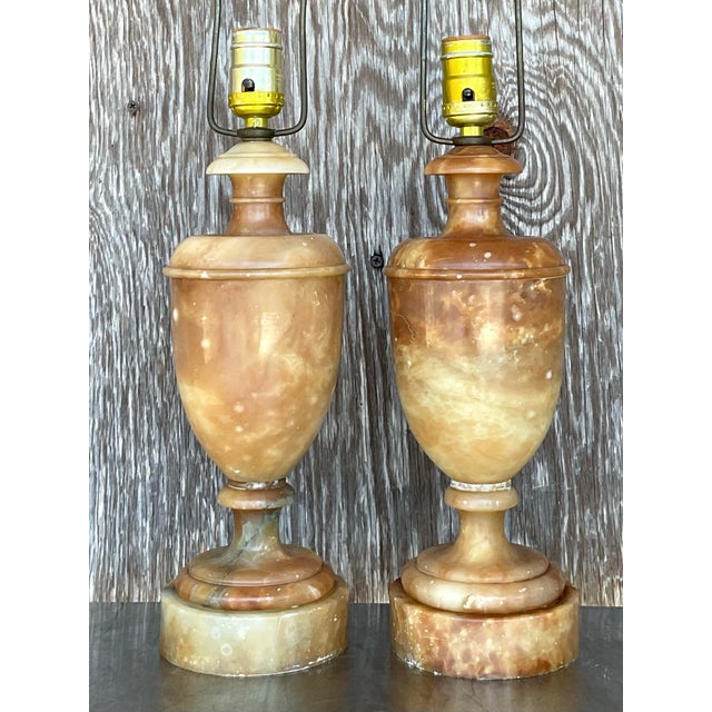 Metal Vintage Boho Alabaster Urn Lamps - a Pair For Sale - Image 7 of 8