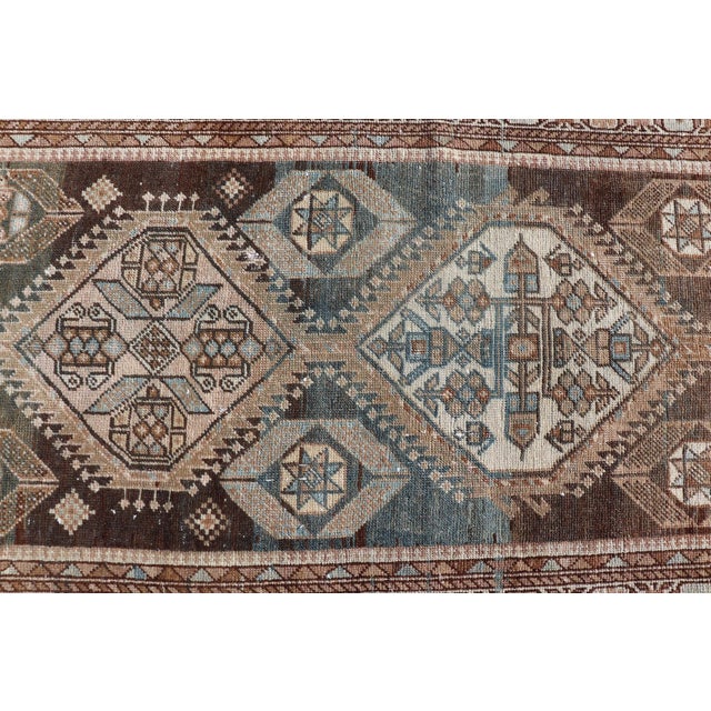 Antique Persian Hamadan Long Runner in Brown, Gray and Charcoal Background 2'11 X 18'1 For Sale - Image 11 of 15
