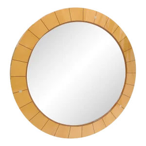 Inlaid Round Frame Beveled Wall Mirror Mother of Perl Accents