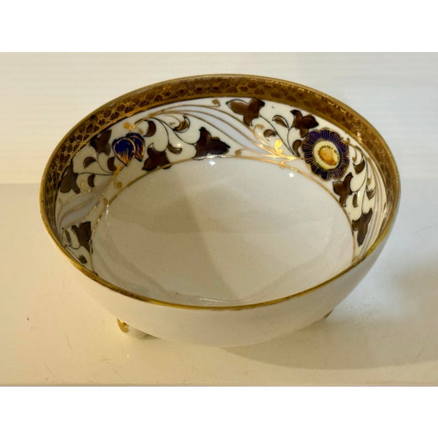 Ceramic Antique Noritake Hand-Painted Footed Bonbon Bowl With Cobalt Blue & Gilt Detail Japan 4.5” D For Sale - Image 7 of 10