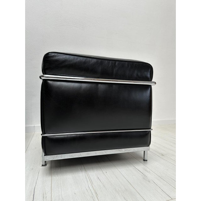 Black Vintage Black Leather LC2 Armchair by Le Corbusier & Charlotte Perriand for Cassina, 1990s For Sale - Image 8 of 15