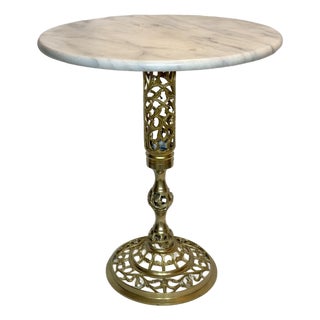 Mid-20th Century French Style Reticulated Brass & Carrara Marble Drinks Table For Sale